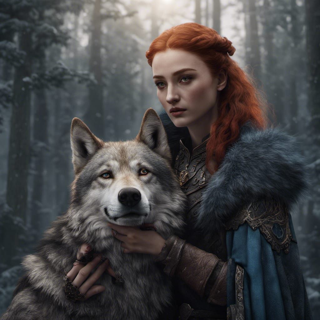 Sansa Stark and Direwolf: Fantasy Concept Art