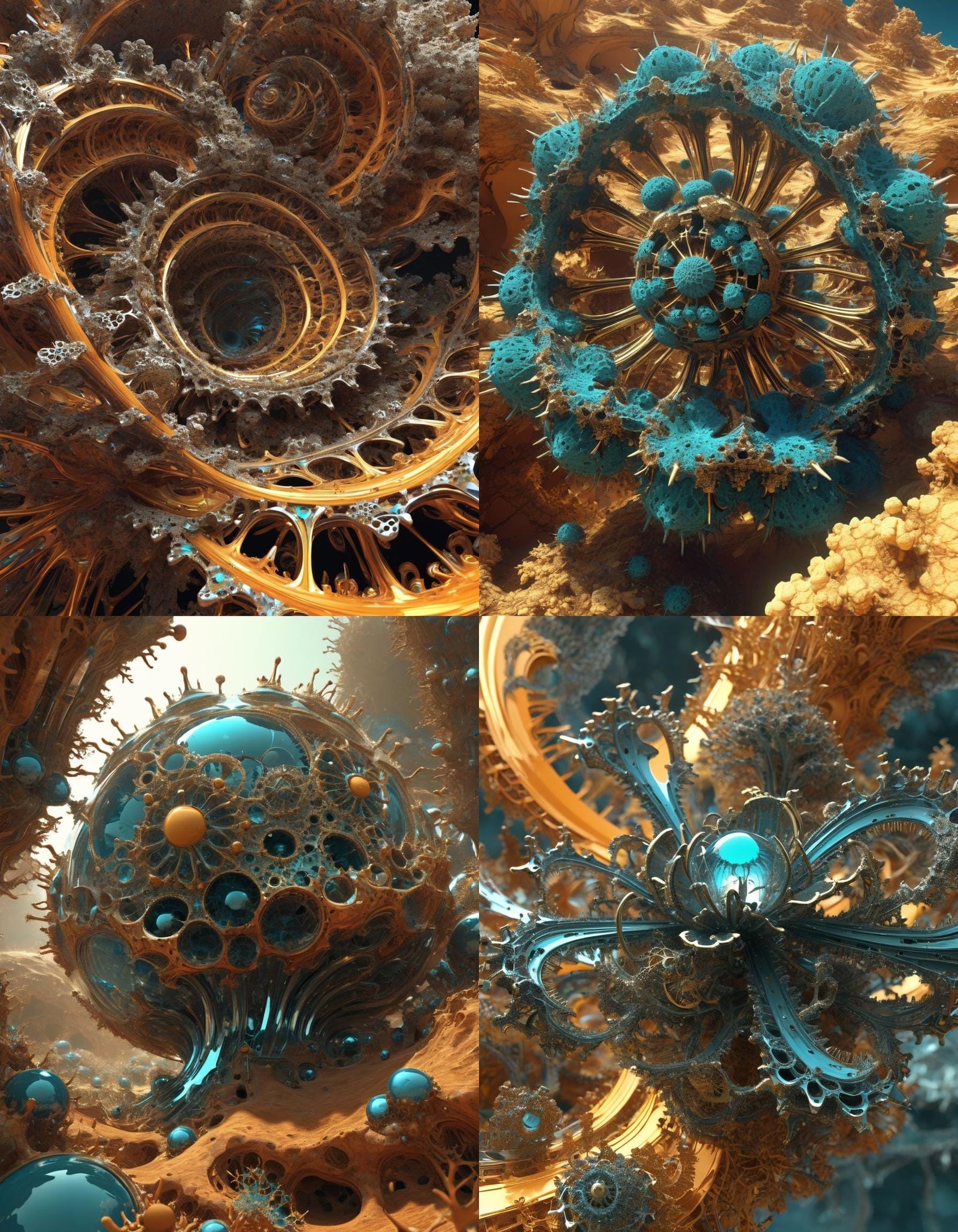 Mechanical Xenoform Bug in Fractal Desert Landscape