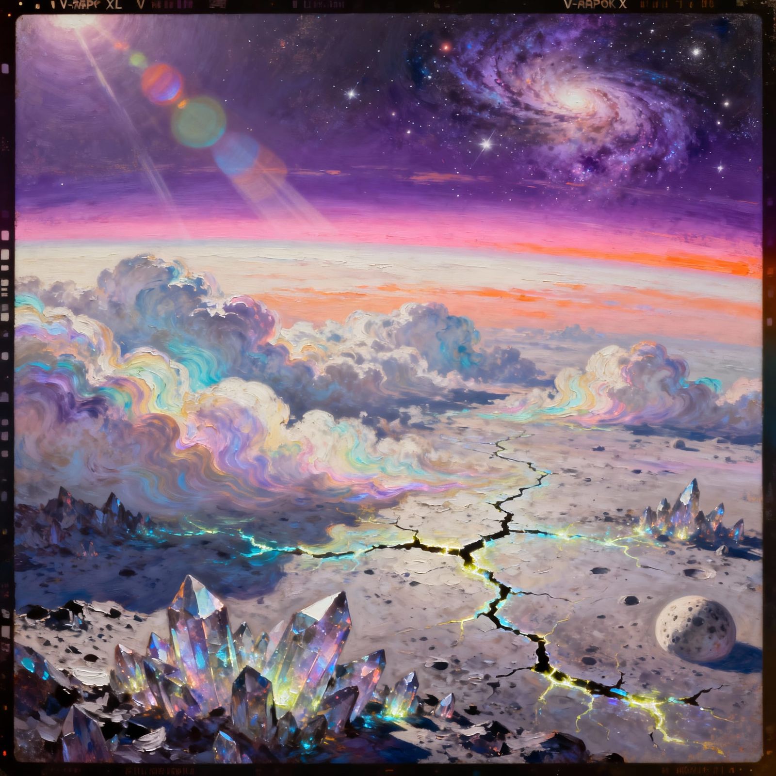 Alien Moon Nebula View with Opal Clouds & Airbrush Style