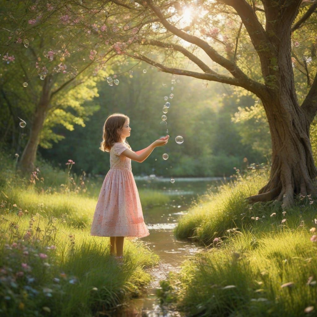 Whimsical Meadow Scene with Children at Play