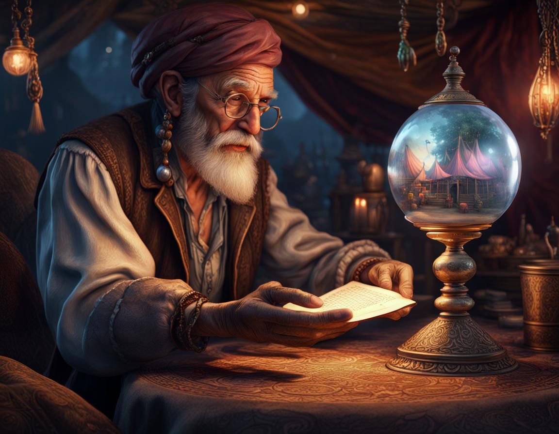 Detailed Gypsy Palm Reading in Fantasy Art Style