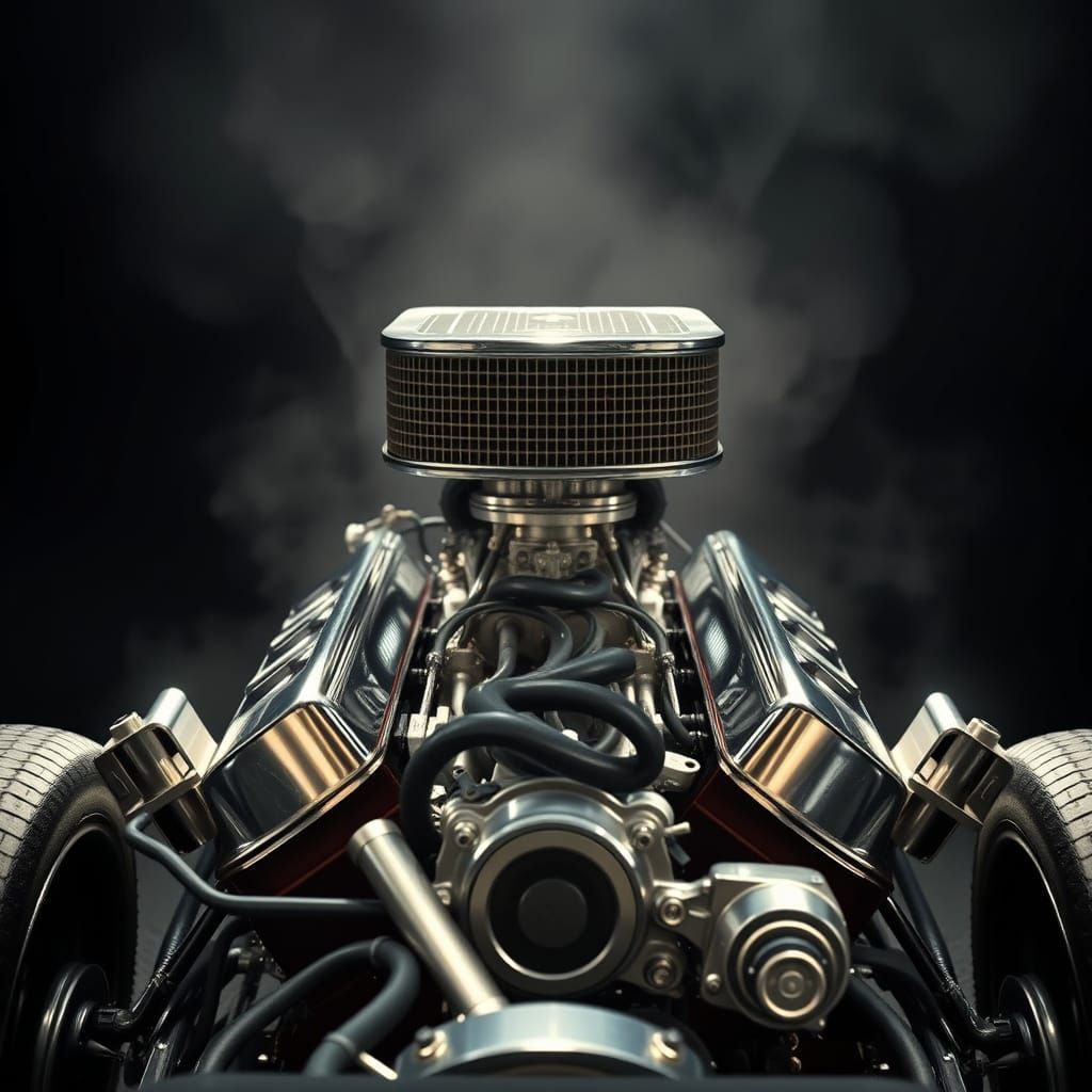 Classic Muscle Car V8 Engine in Dramatic Cinematic Light