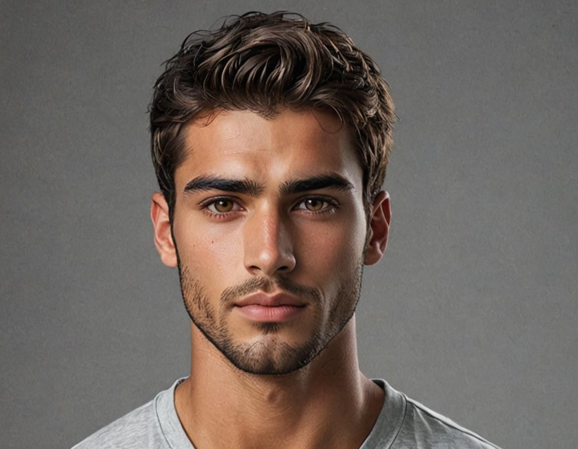 Realistic Portrait of a Handsome Man with Gray Eyes