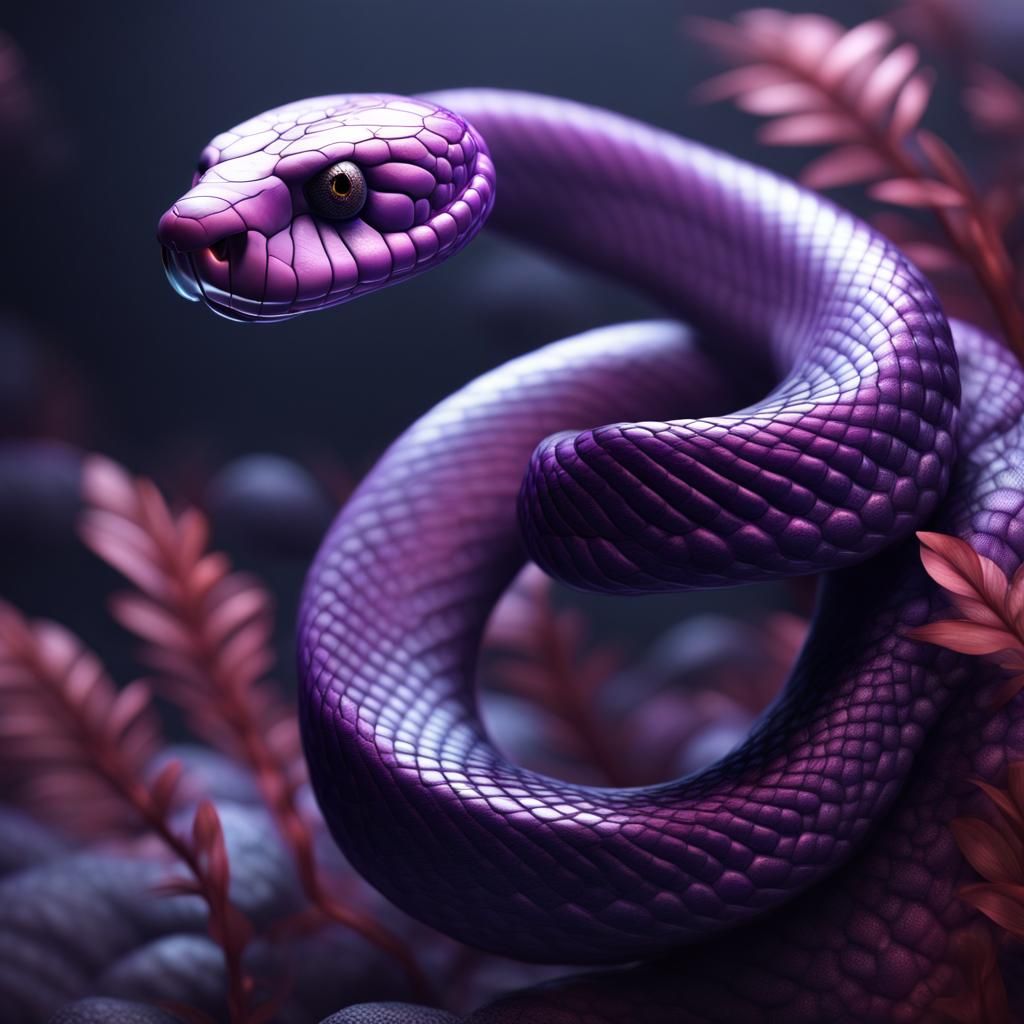 Fantastical Purple Transparent Snake in Detailed Matte Paint...