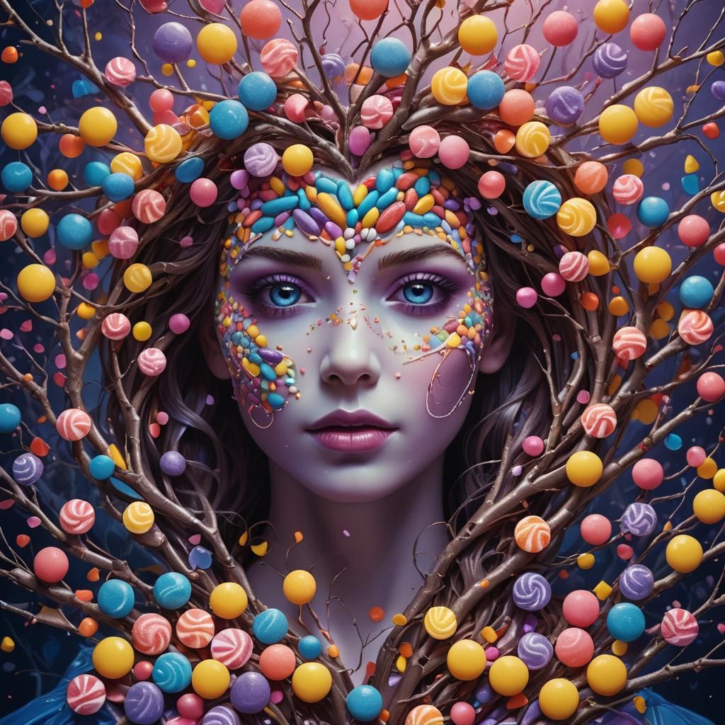 Candy Woman Portrait with Sugar Tree, Fantasy Art