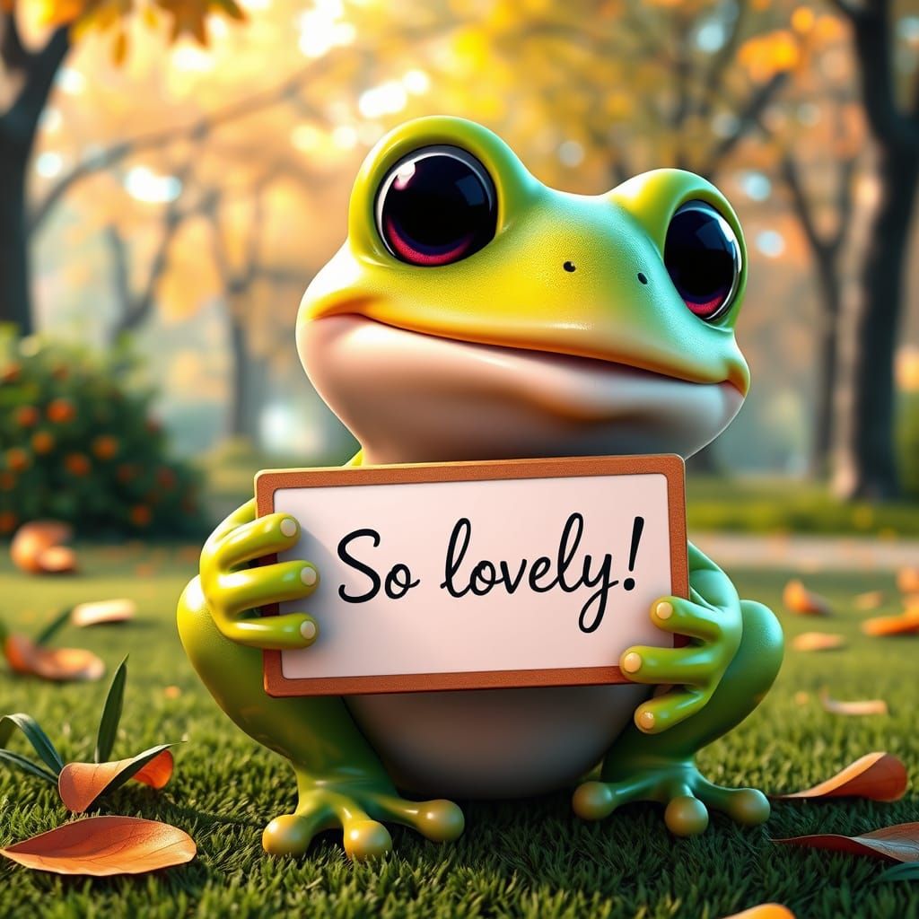 Cute Pixar Frog Holds "So Lovely!" Sign