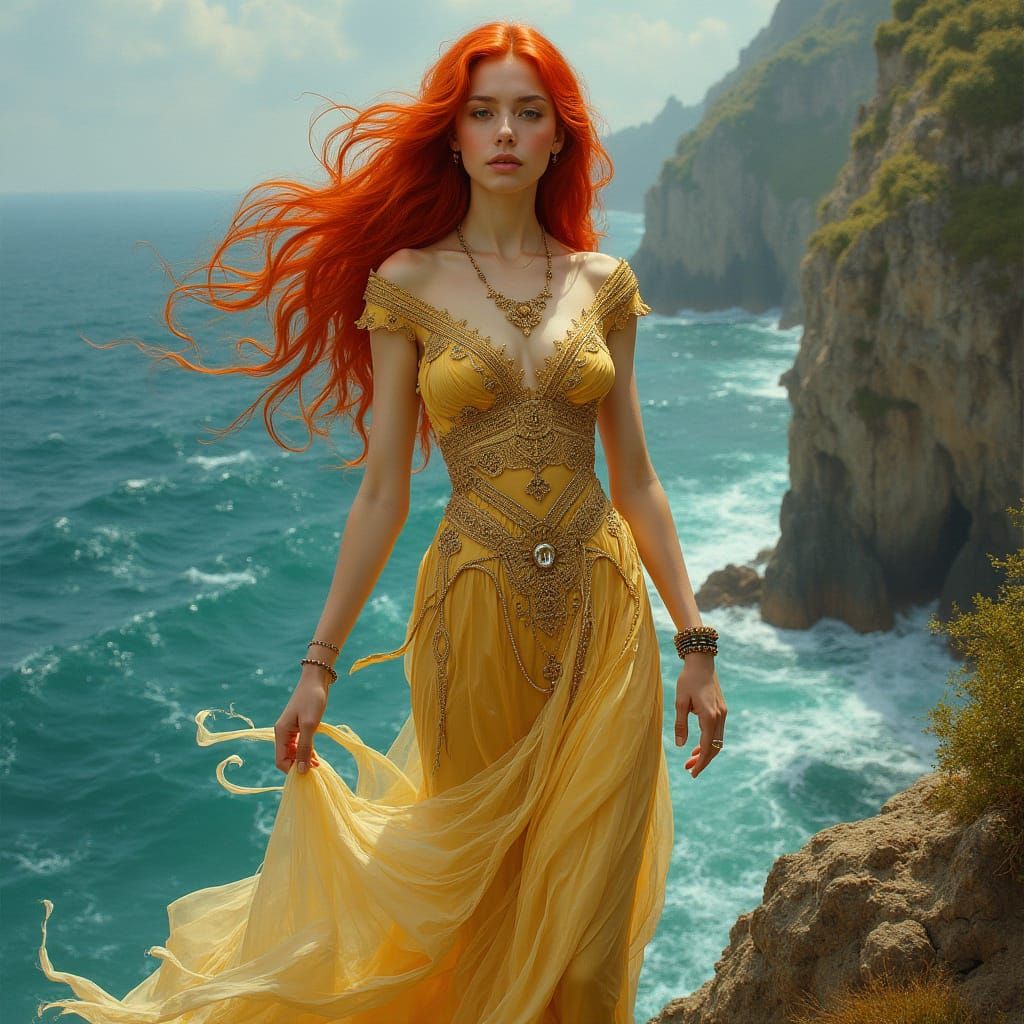 Woman with Red Hair in Art Nouveau Style