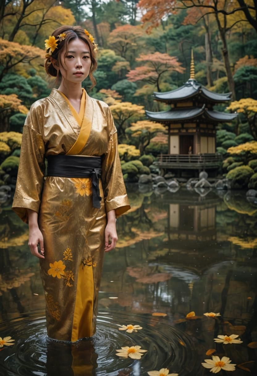 Woman at Japanese Temple in Autumn