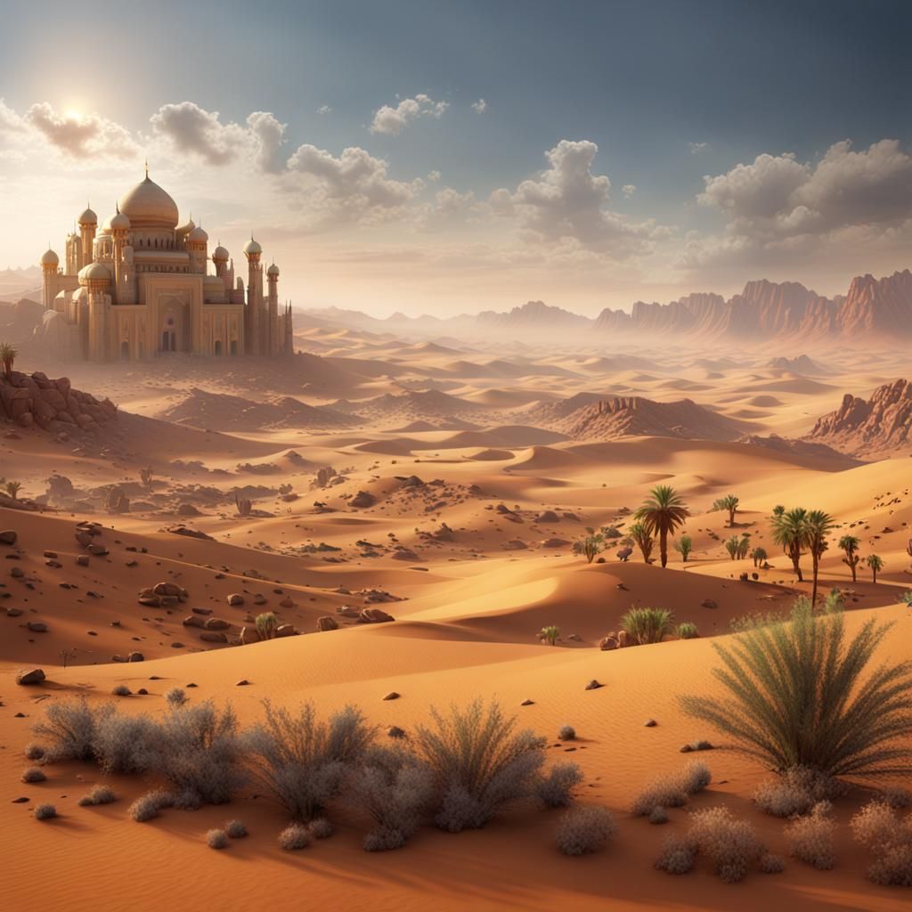 Fantastical Arabian Desert Landscape in Deep Color