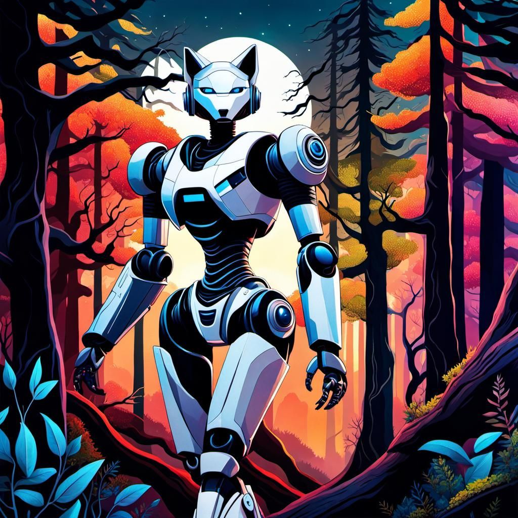 Woman and Wolf in Sci-Fi Forest by Gesell