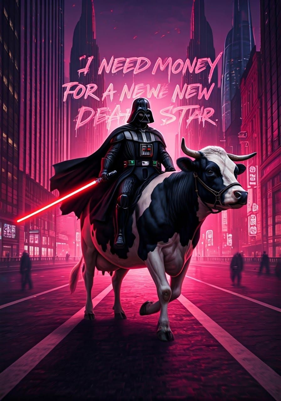 Darth Vader Rides Cow in Dystopian London