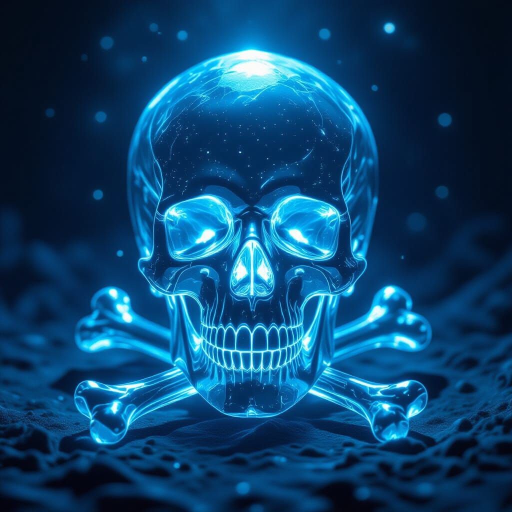 Glowing Crystal Skull and Crossbones in Digital Art Style