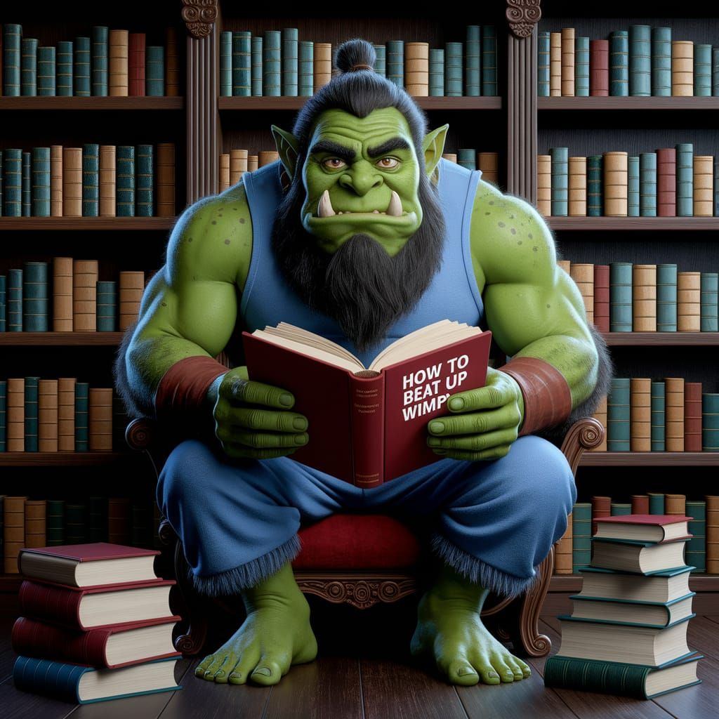 Ogre Reads in Library