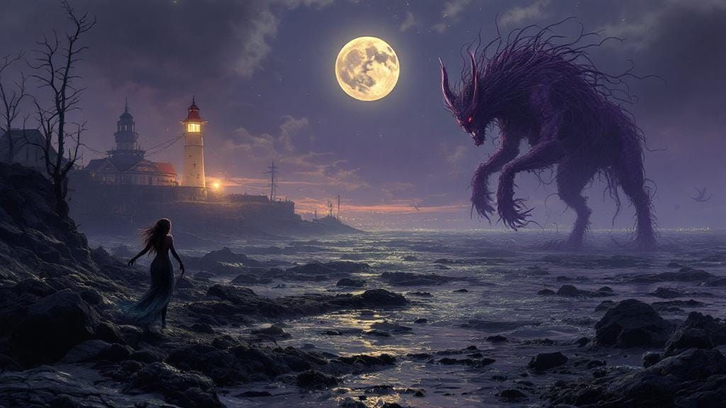 Jersey Devil Waltzes with Mermaids: Dark Fantasy Art