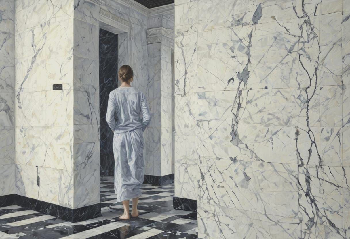 Woman in Marble House: Detailed Oil Painting