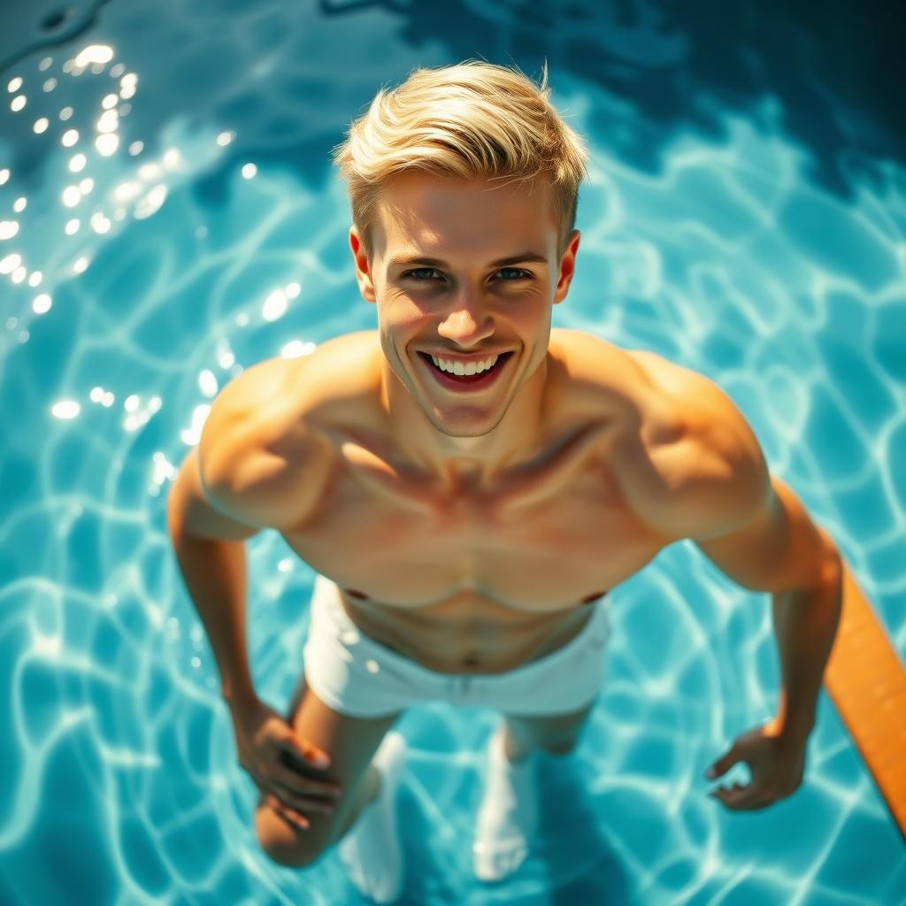 Smiling Man in Pool: Film-Inspired Photography
