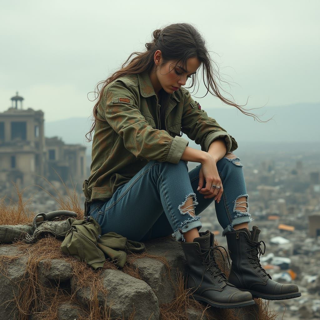 Ethereal Bohemian Goddess Amidst Ruins