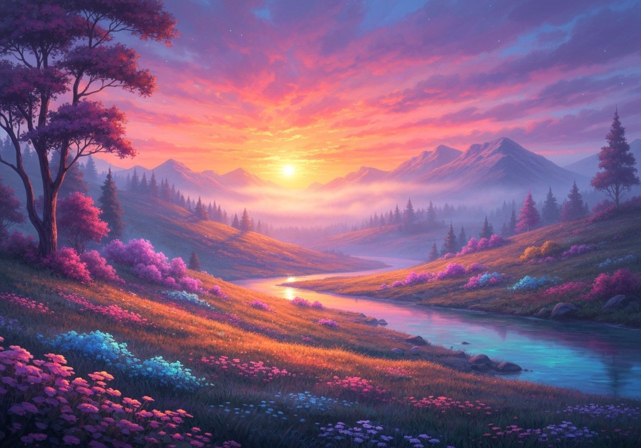 Ethereal Fantasy Landscape at Sunset