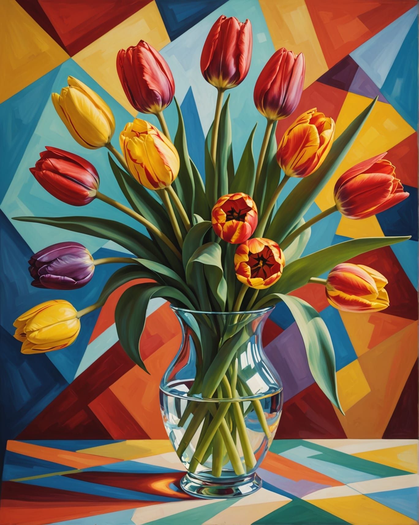 Cubist Tulips: Hyperrealistic Splash Art Still Life