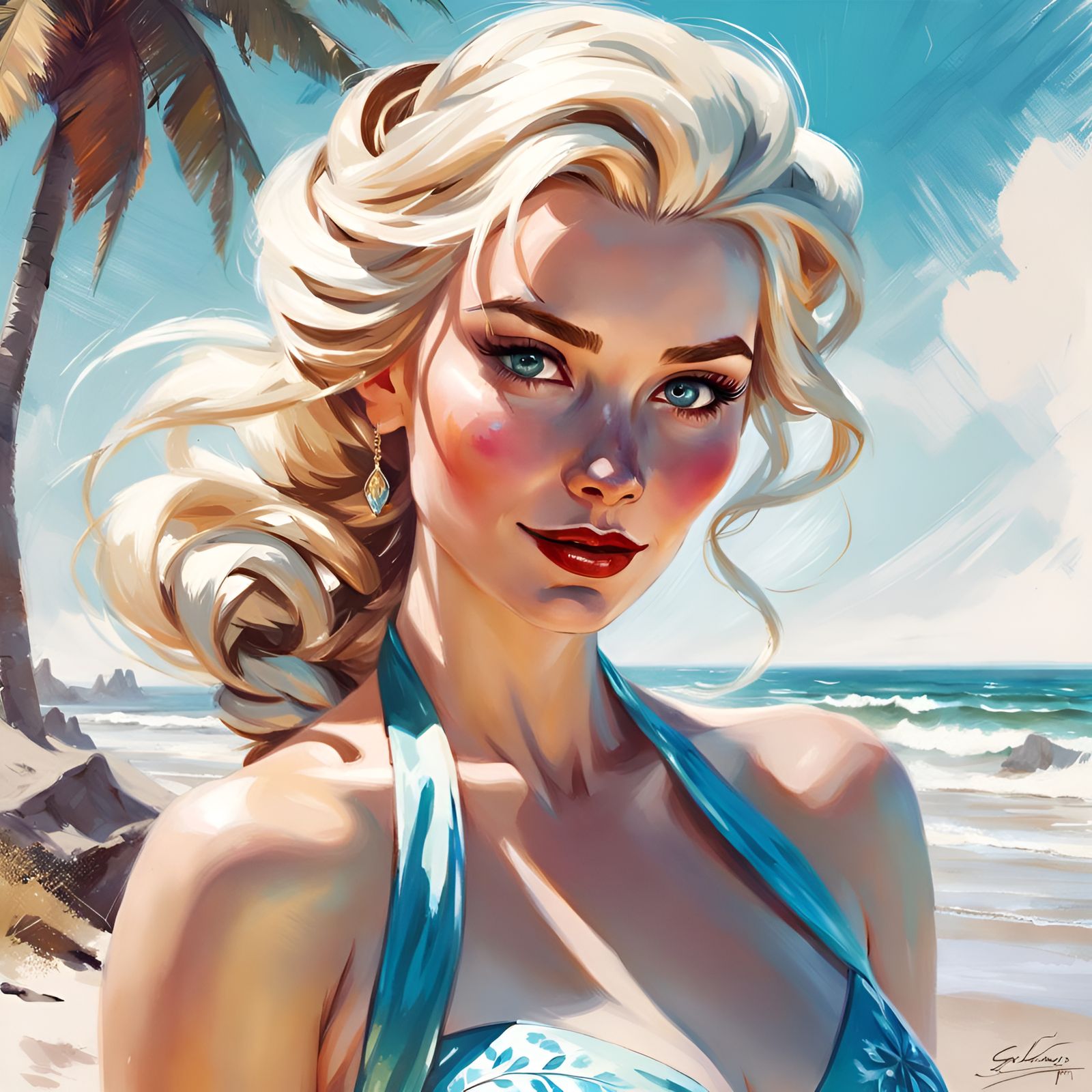 Flirty Princess Elsa Portrait in Pin-Up Style