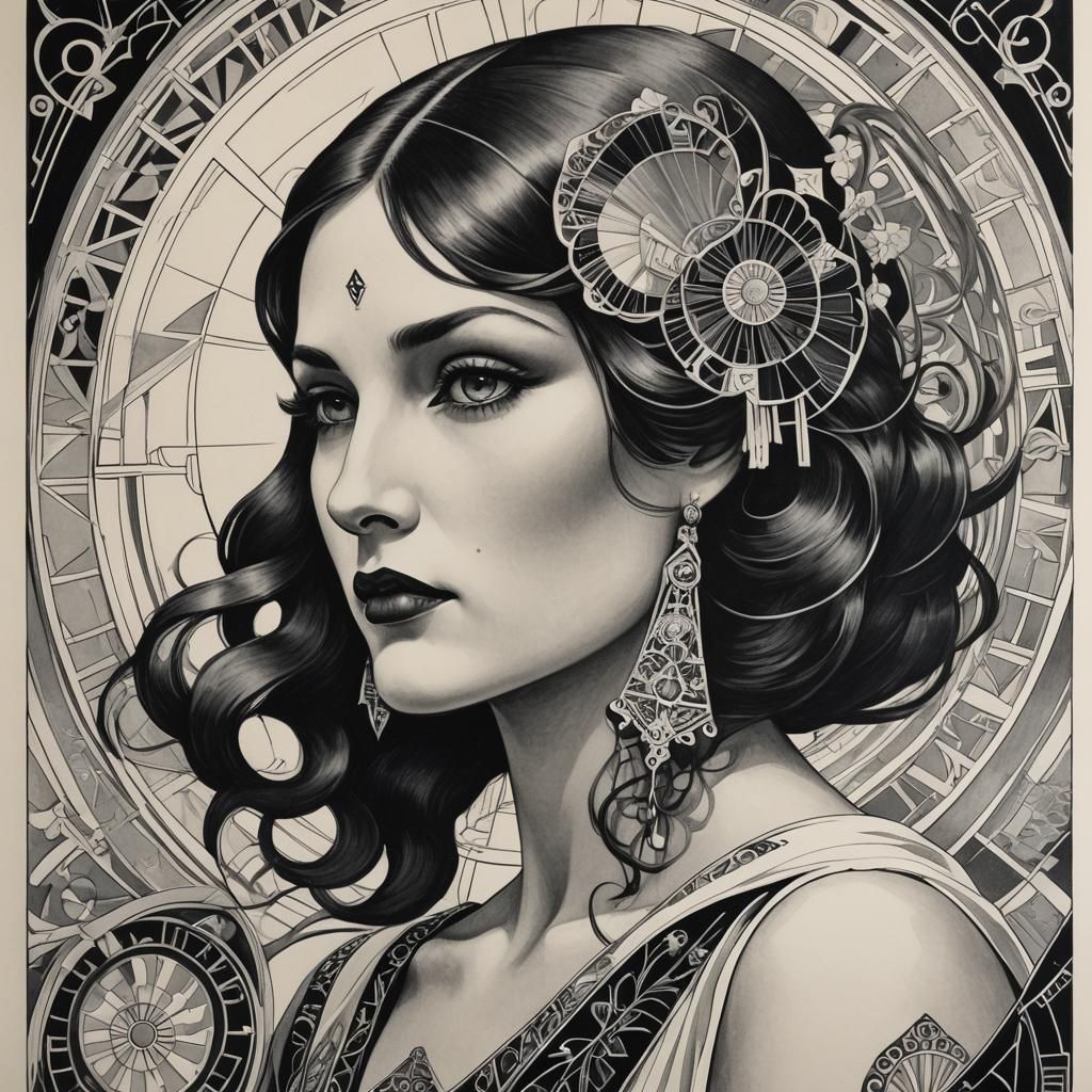 Art Deco Woman in Black and White Style