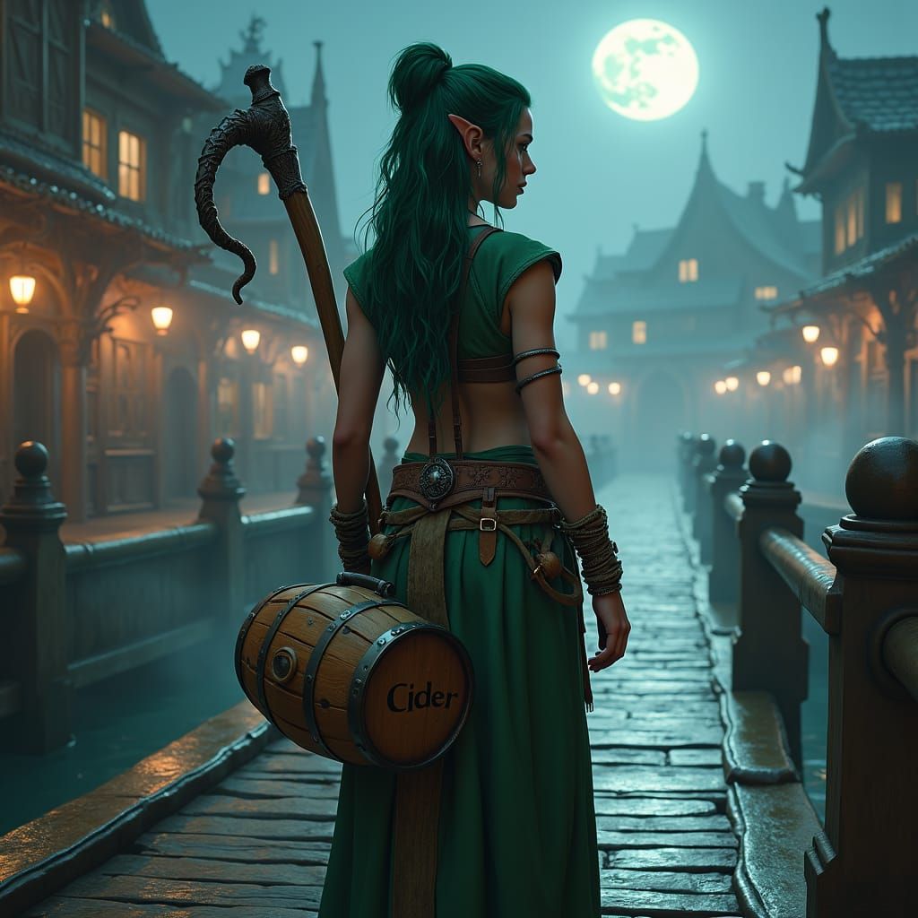 Mystical Wood Elf Druid in Fantasy Port City