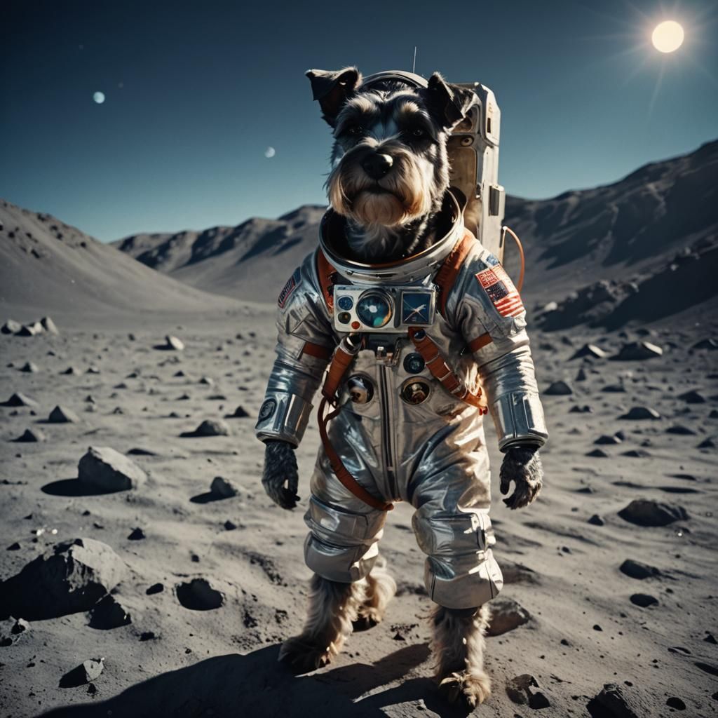 Schnauzer Astronaut on the Moon in Cinematic Style