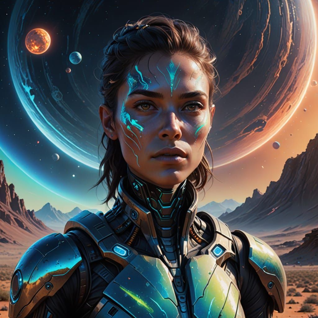 Human-Alien Hybrid Portrait on Alien Planet