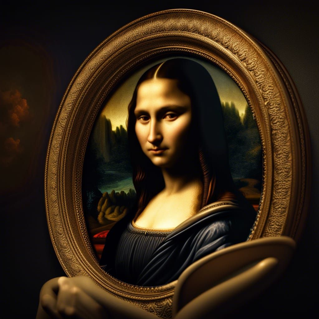 Mona Lisa with Halo in Hyperrealistic Style