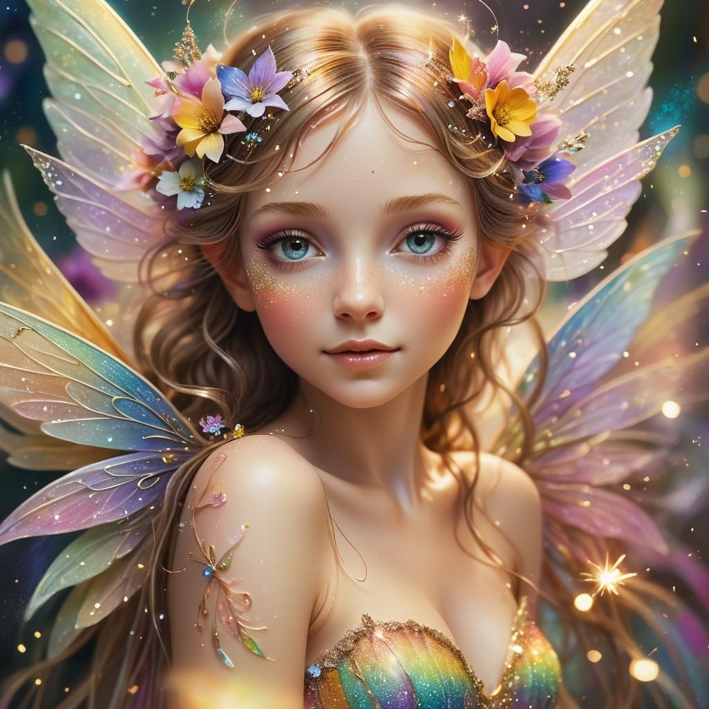 Rainbow Fairy Portrait in Magical Realism Style