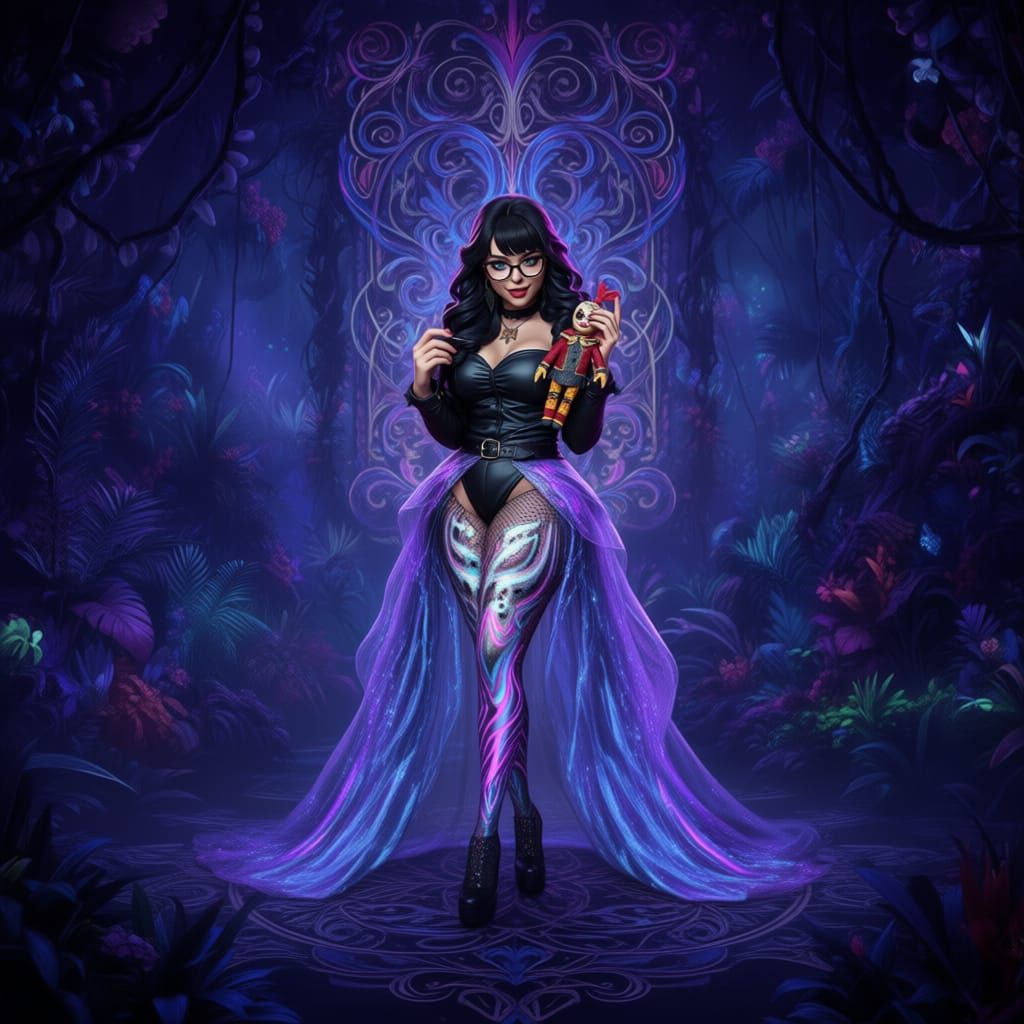 Goth Latina Woman in Sequined Leopard Gown with Bioluminesce...