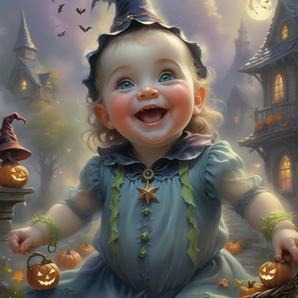 Adorable Baby Witch in Ethereal Fantasy Style