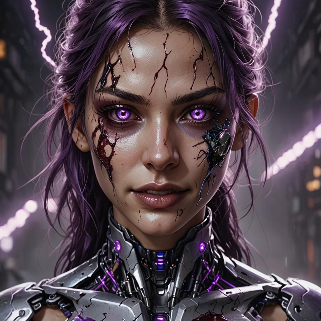 Cyborg Girl Portrait with Cruel Smile
