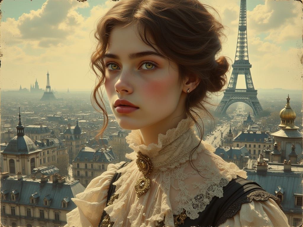 Woman on Paris Rooftops in Dynamic Lighting