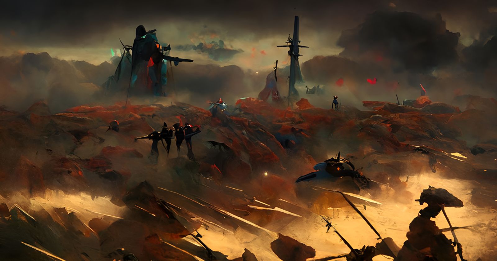 Battalions in Fantastical Landscape, Oil Painting