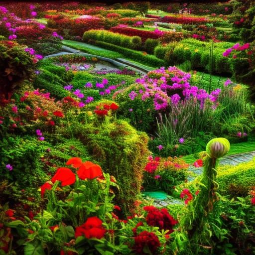 Hyperrealistic Secret Flower Garden in HDR