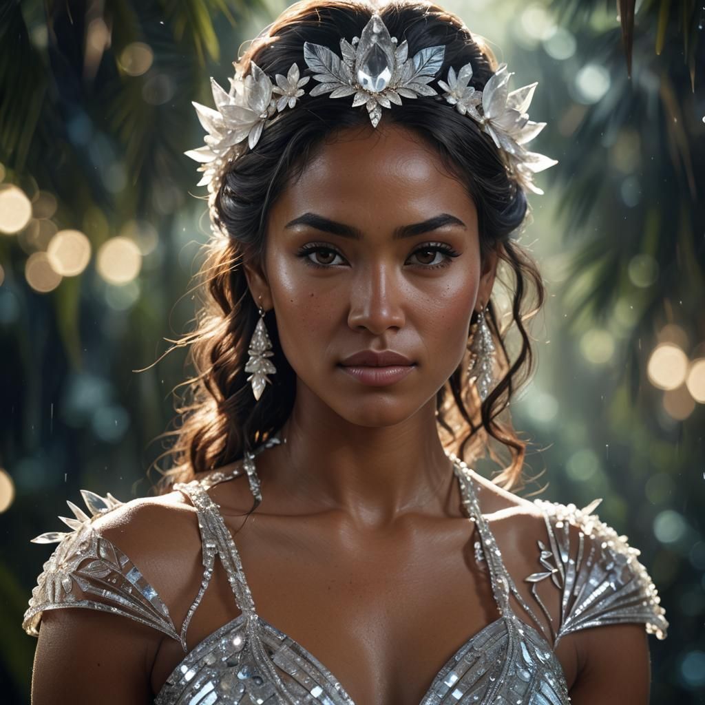 Polynesian Girl in Crystal Gown: Hyperdetailed Portrait
