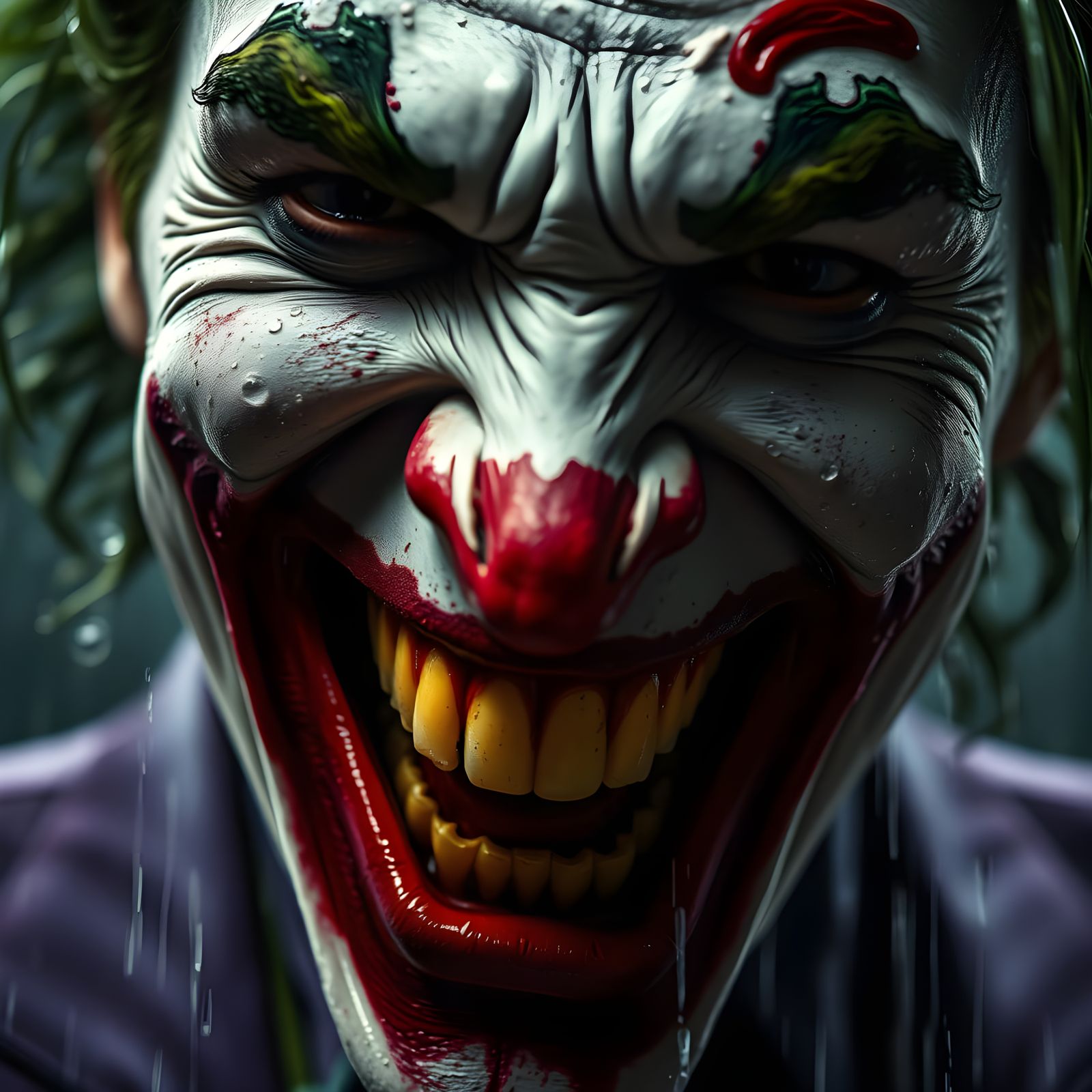 Frenzied Joker Close-Up in Dark Fantasy Style