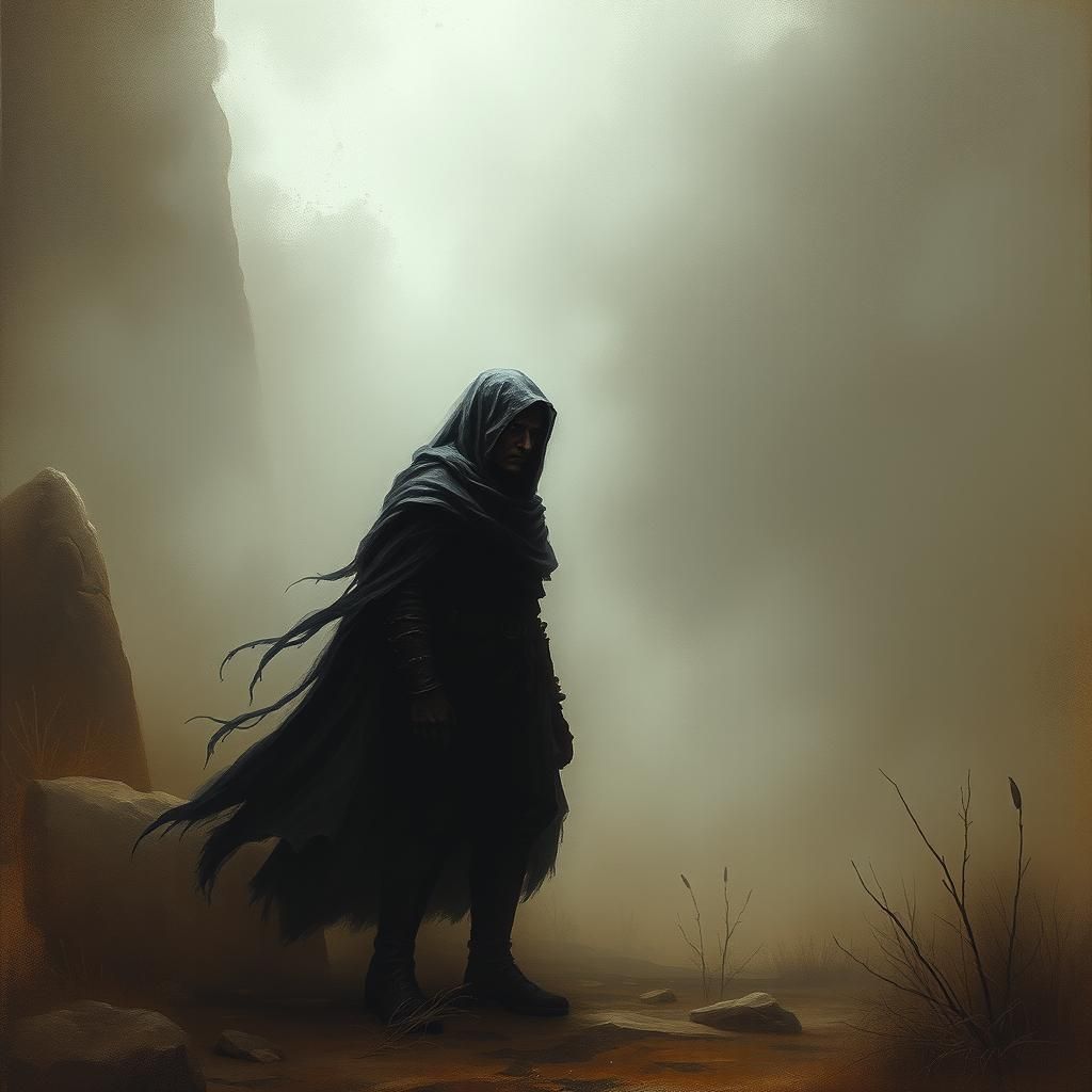 Ominous Figure in Desolate Gothic Landscape