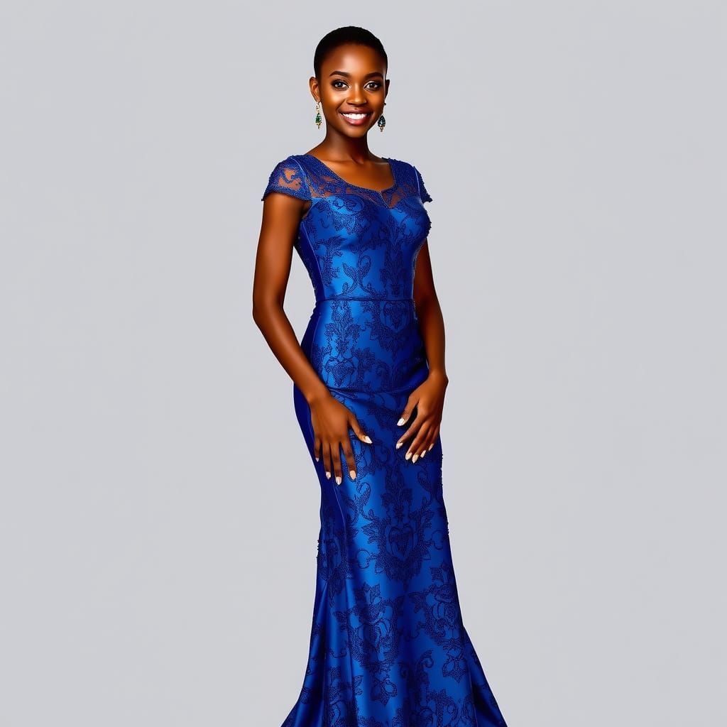Stunning Young Black Woman in Elegant Blue Gown