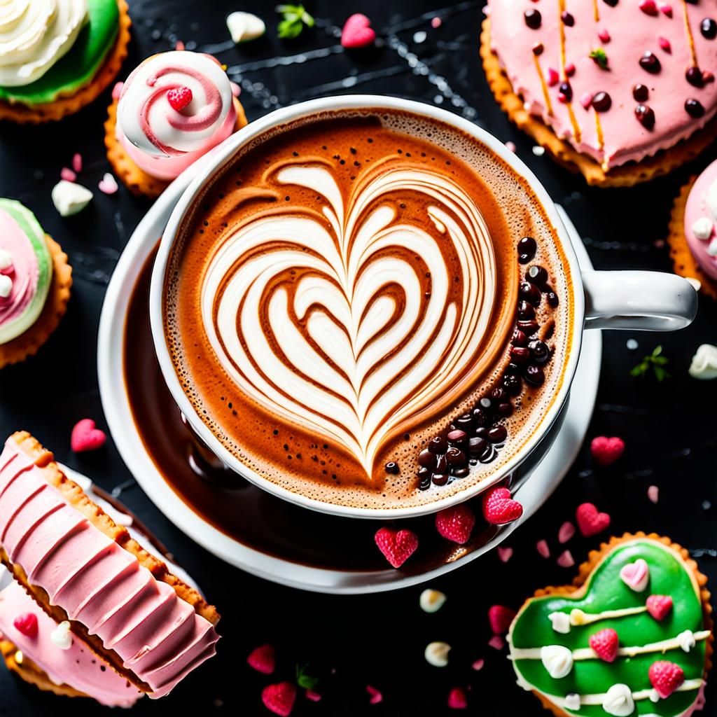 Heart Latte Art Still Life in Detailed Matte Painting