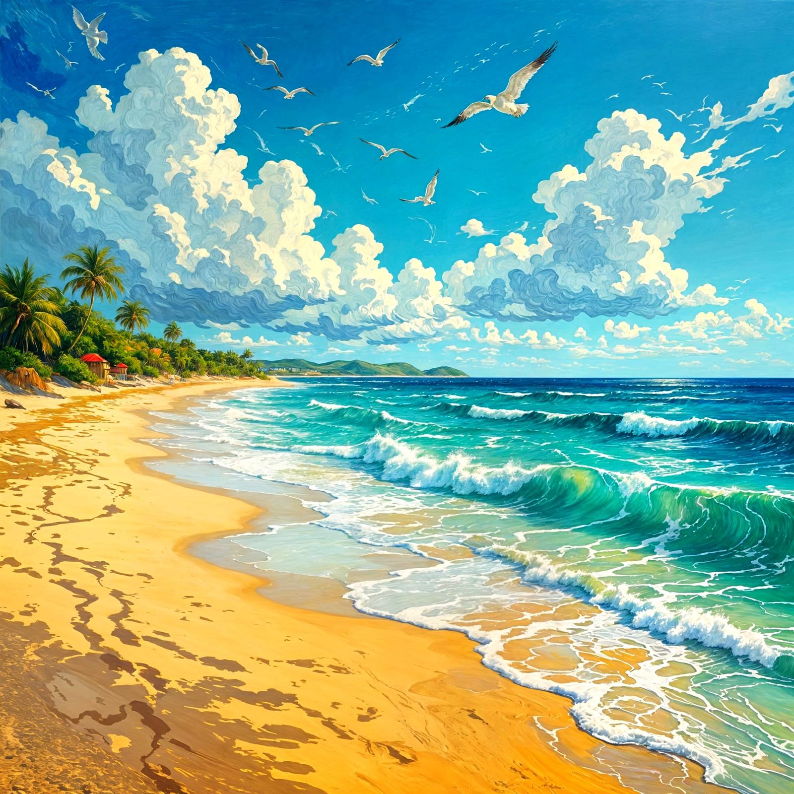 Saint Croix Beach Painting in Van Gogh Style