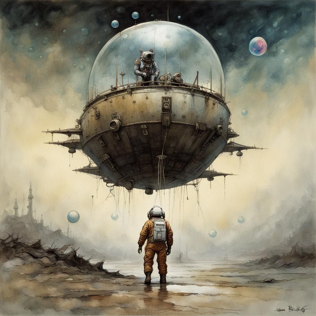 Retro Astronaut in Spaceship, Digital Art