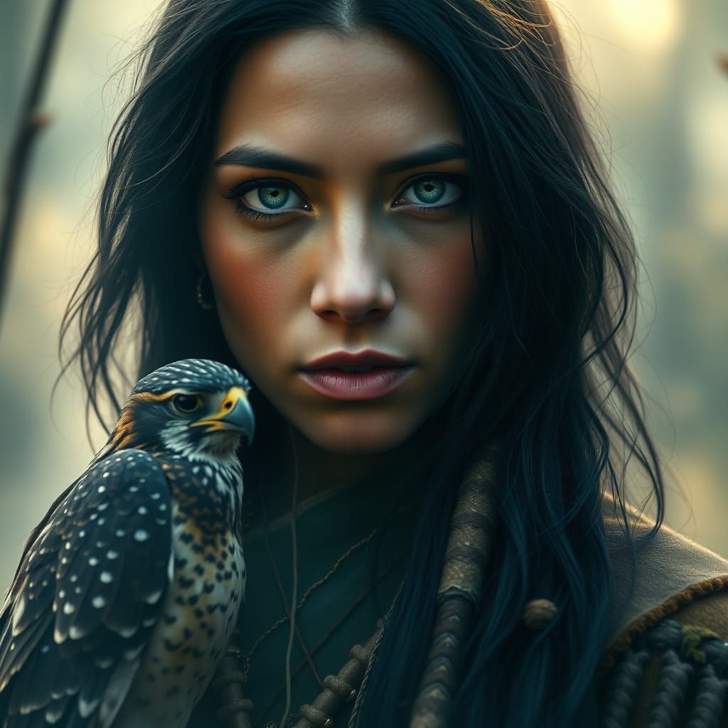 Enigmatic Cherokee Woman Amidst Mystical Forest