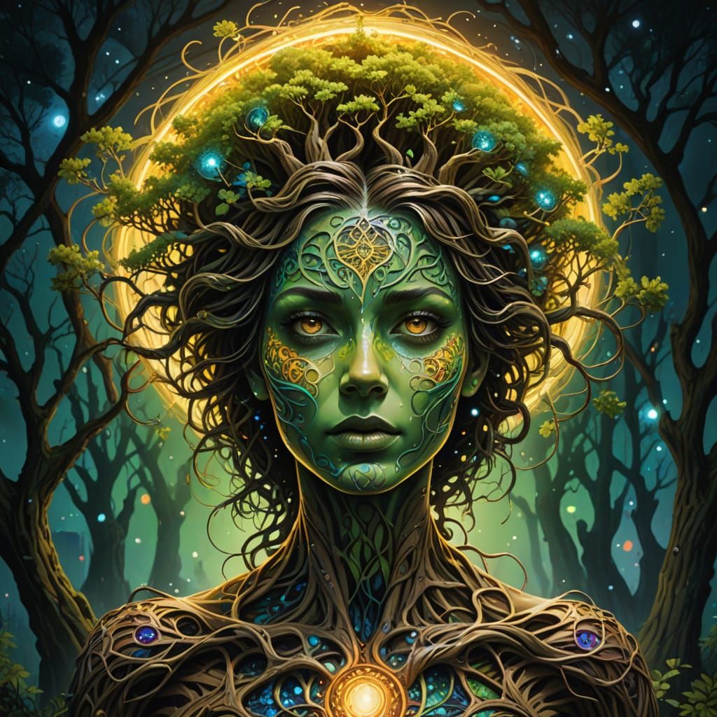 Ethereal Goddess Emerges from a Tree of Life