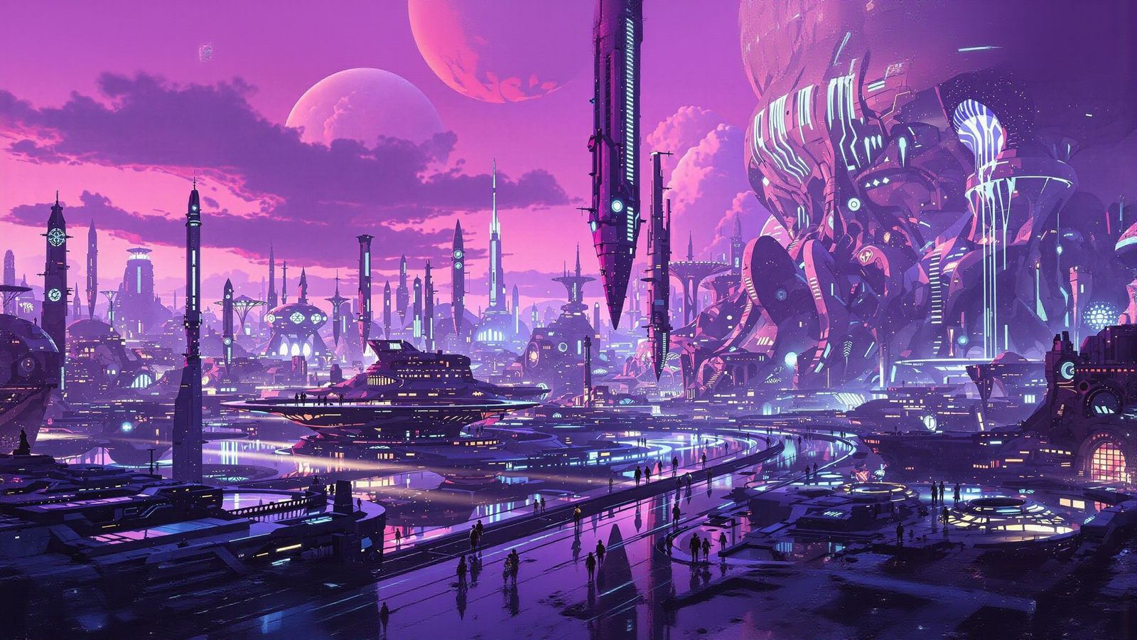 Alien Cityscape: Flowing Architecture and Bioluminescence