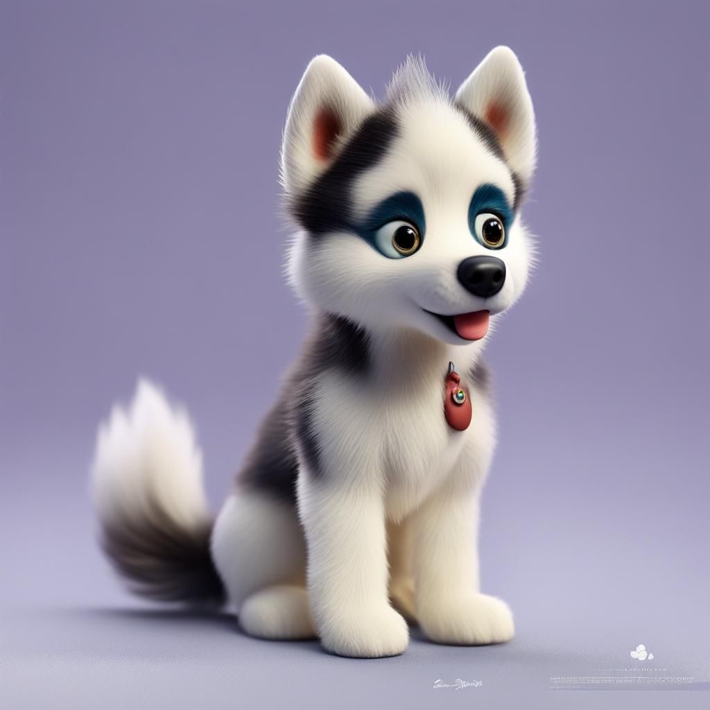 Adorable Husky Puppy Doll: 3D Digital Art
