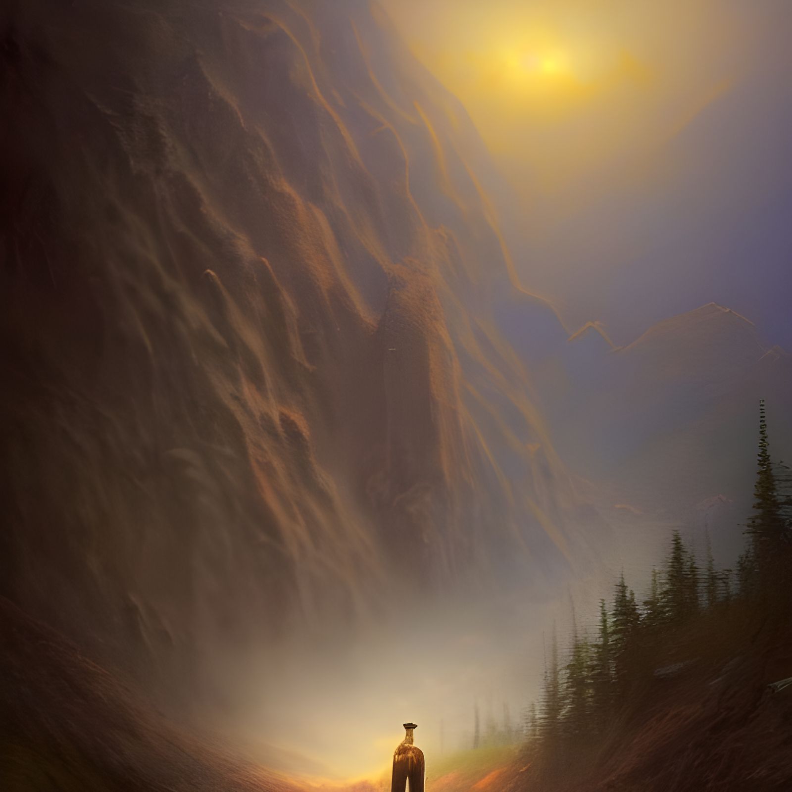 Gunslinger in Misty Desert Landscape, Ethereal Fantasy Art