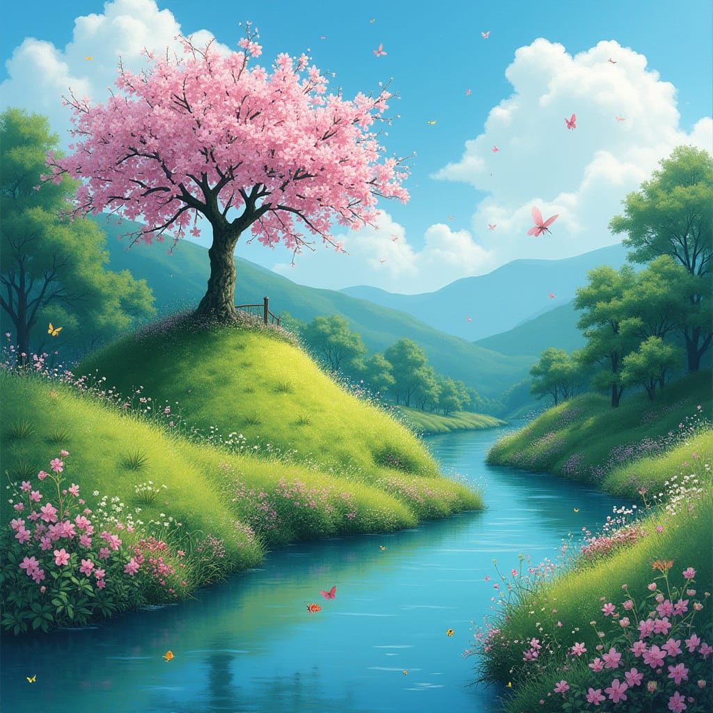 Japanese Jasmine Bloom on Lush Hillside in Miyazaki Style