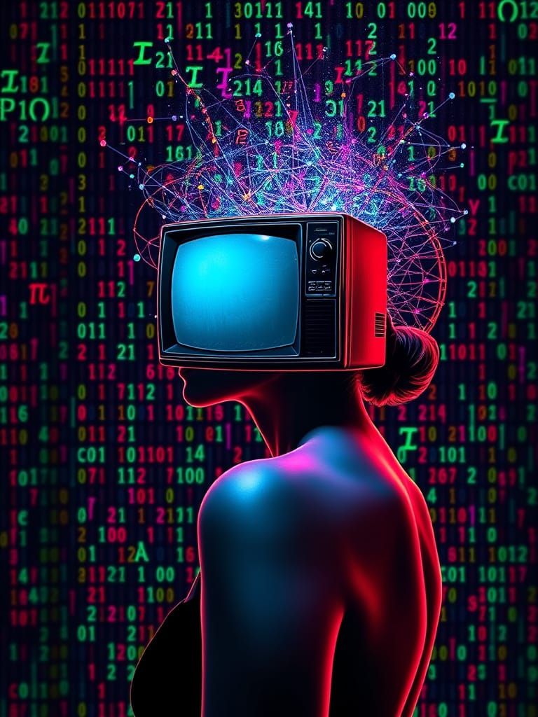 Woman Merges with Fibonacci Code in Hypnotic Portrait